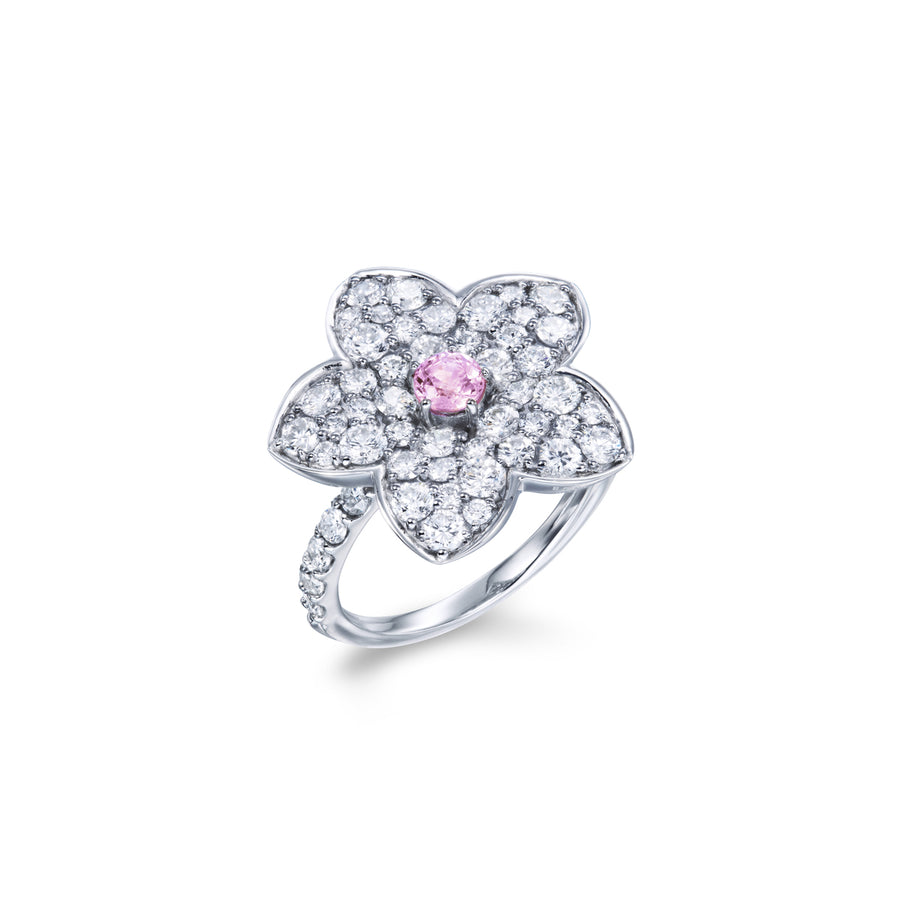 Single flower ring pink sapphire
